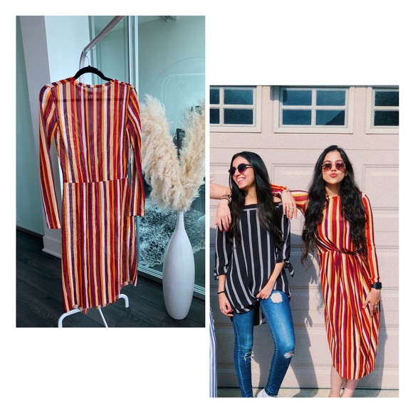 Zara Multicoloured Orange Midi Dress - Picture 1 of 4